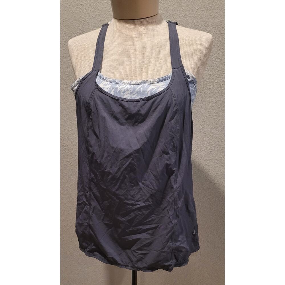 PrAna Racer Back Yoga Tank With Built-in Bra Grey Size M